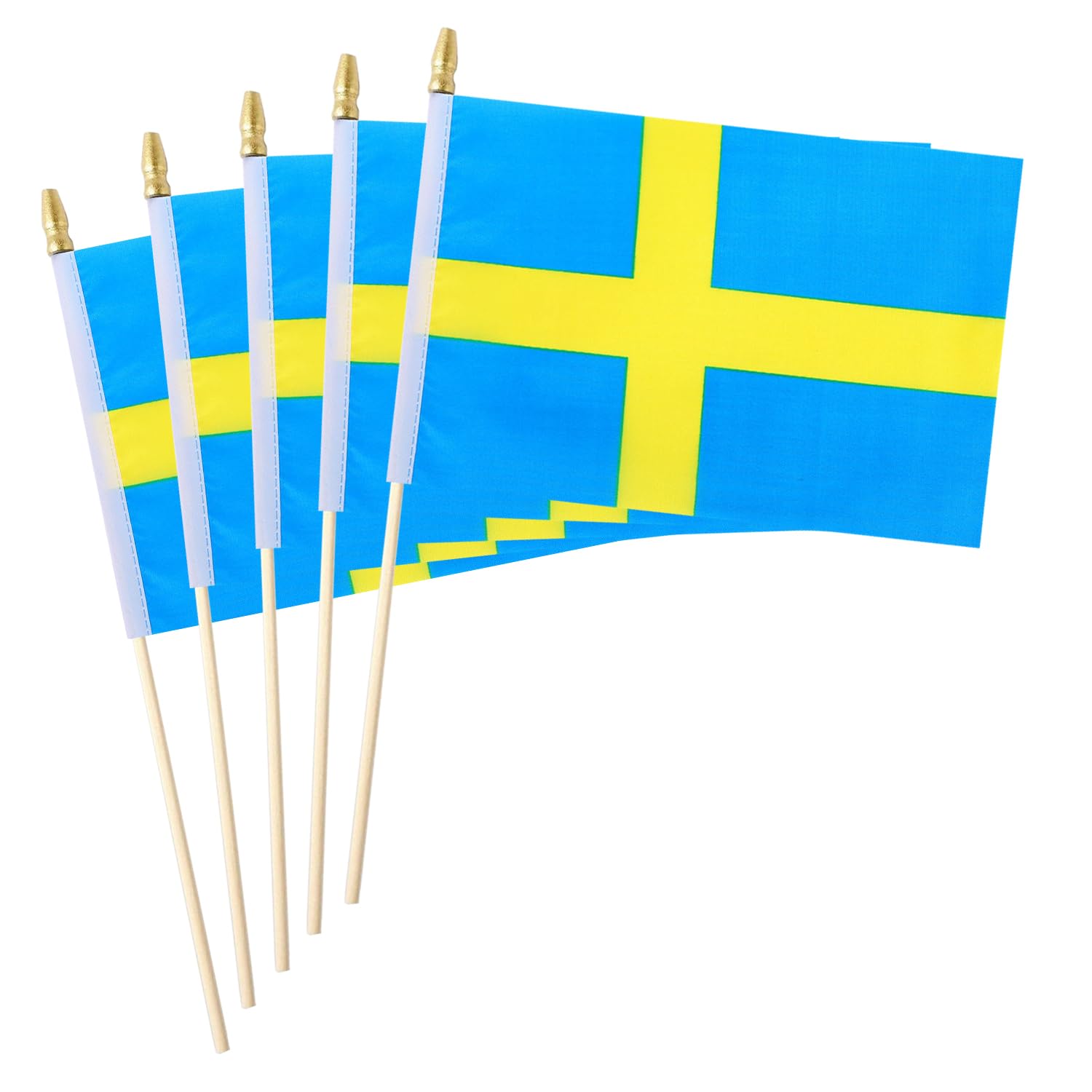 5 Pack Country Small Mini Wood Hand Held Stick Flag,Suitable For Various Holiday Parties, World Cup, National Day, And National Flag Day. (Sweden) — image 1
