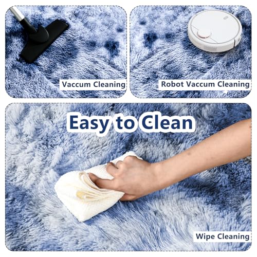 9x12 ft Fuzzy Rug for Living Room Soft Fluffy Blue White Bedroom Area Rugs Non-Slip Shaggy Carpet for Nursery Kids PlayRoom Dorm Office Indoor Modern Plush Carpets