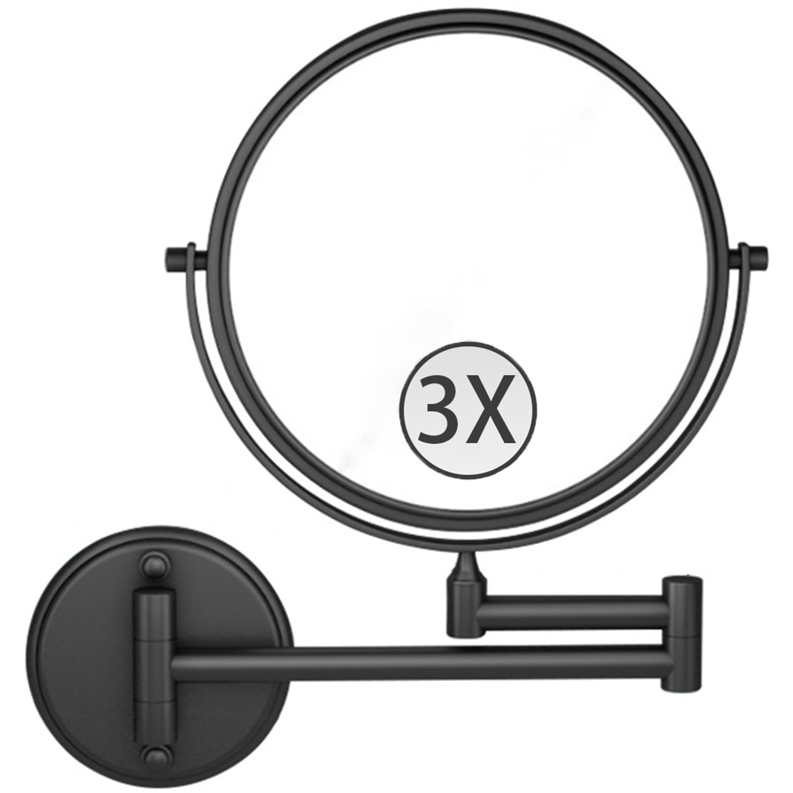 SXFSDOU 8" Wall Mounted Makeup Mirror with Magnification, Double Sided Magnifying Mirror, 360° Swivel Extendable Vanity for Bathroom,Black,3X
