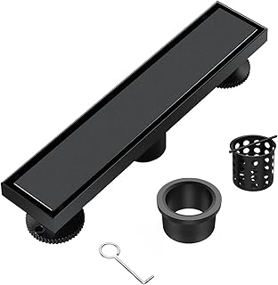 Linear Shower Drain 12 Inch Black Rectangular Floor Drain with 2-in-1 Tile Insert Cover, Bathroom Stainless Steel Drains Easy Installing and Cleaning (CUPC Certified)