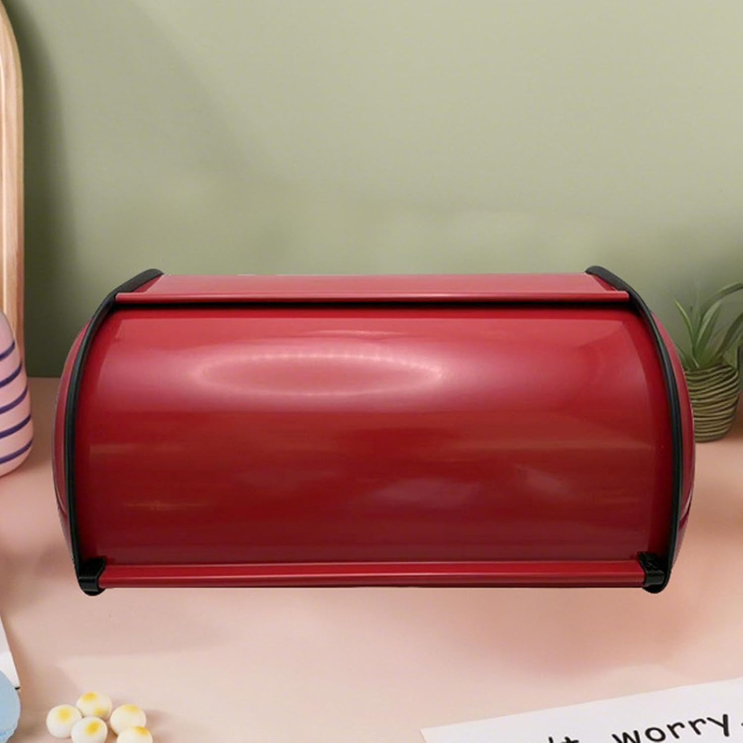 Metal Bread Box,Roll Top Bread Box Iron Vintage Roll Top Storage Container Food Organizer Bin for Kitchen Countertop (Red)