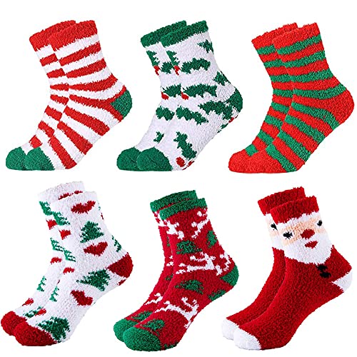 Image of 6 Pairs Women Fuzzy Socks Microfiber Warm Winter Sleep Fluffy Socks