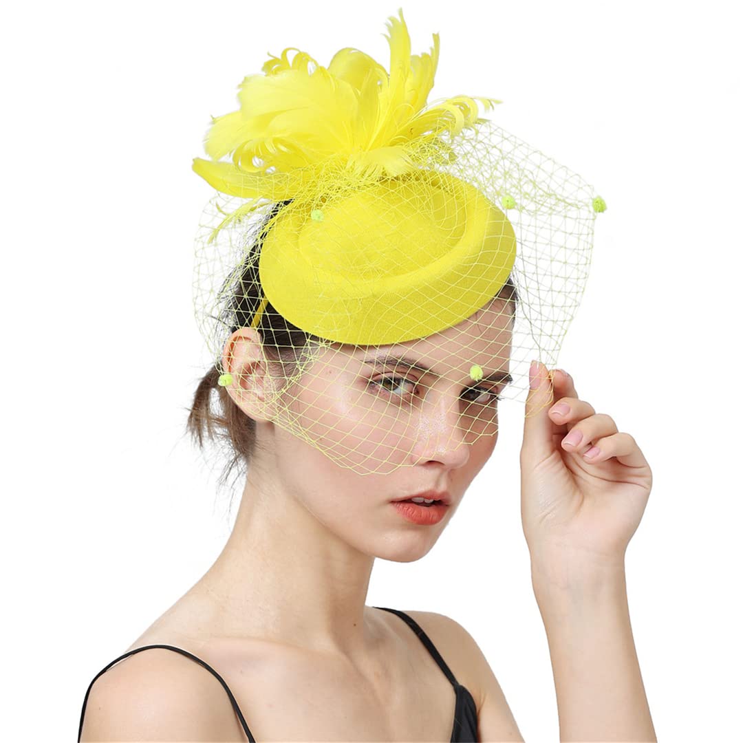 YTBHSHXZ， Tocado de malla for mujer, velo, cóctel, boda, iglesia, vestido, flor, plumas, tocado de malla