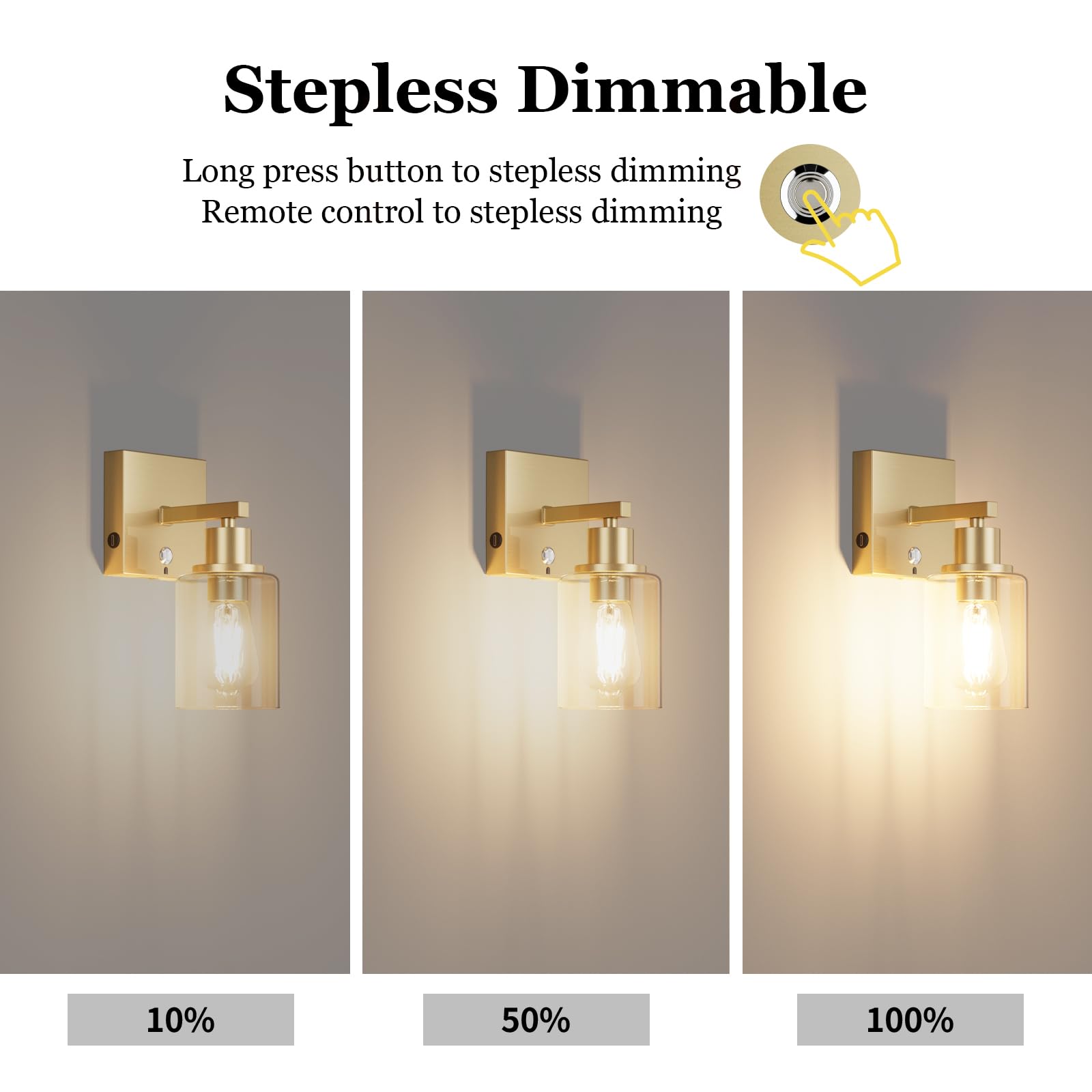 Klighten 6000mAh Kabellos Akku Wandleuchte mit Fernbedienung,2PCS Aufladbare Wandleuchte,Batterie Wandleuchten Innen mit Glasschirm,Wandlampe akku 3000K Warmweiß,für Wohnzimmer Mit Glühbirne,Gold