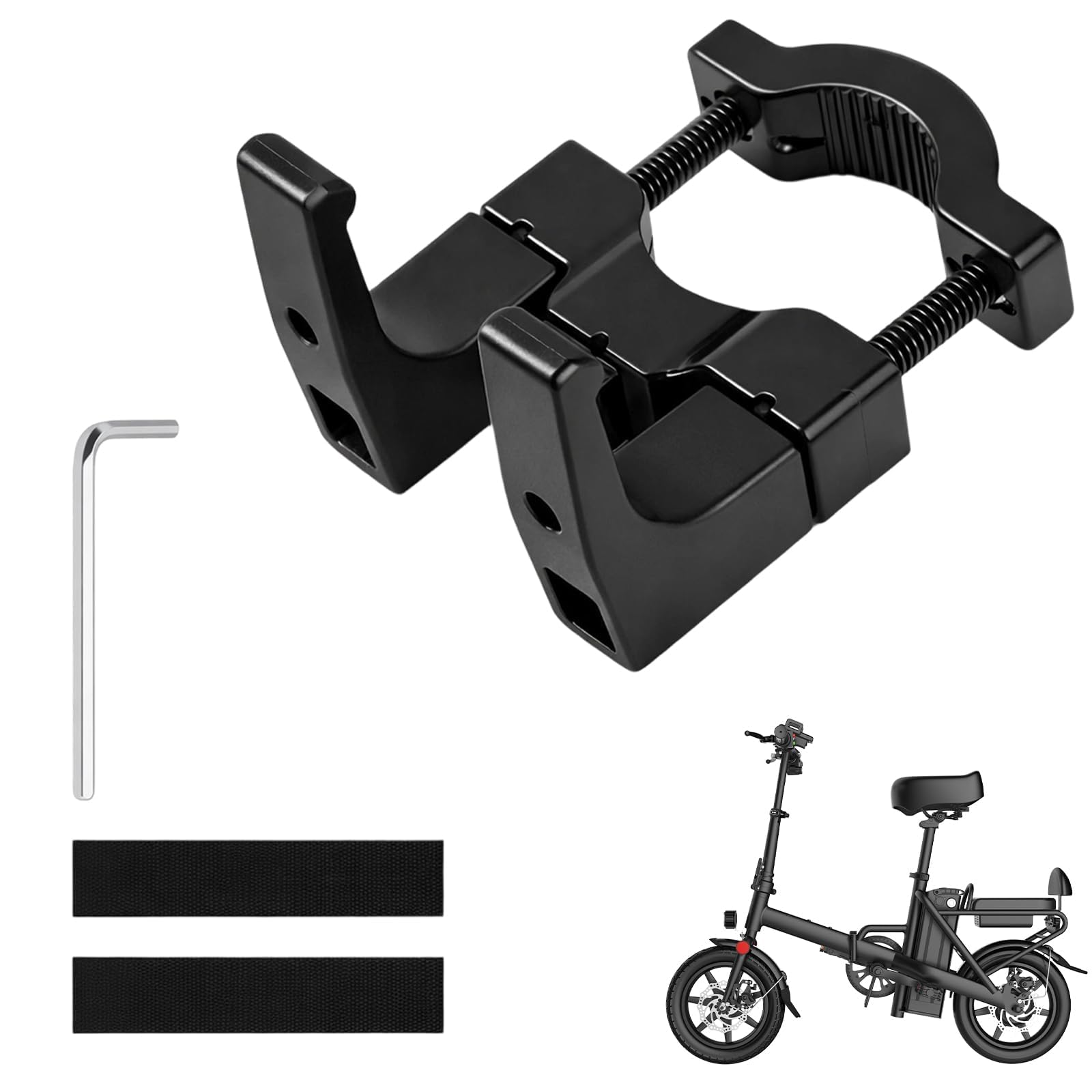 VBK Gancho para Scooter EléCtrico, Bolsa De Transporte para Scooter, Gancho Delantero con DiseñO De Doble Gancho, Sin PunzóN, Ganchos De Carga Universal Delantero Reforzado, InstalacióN RáPida