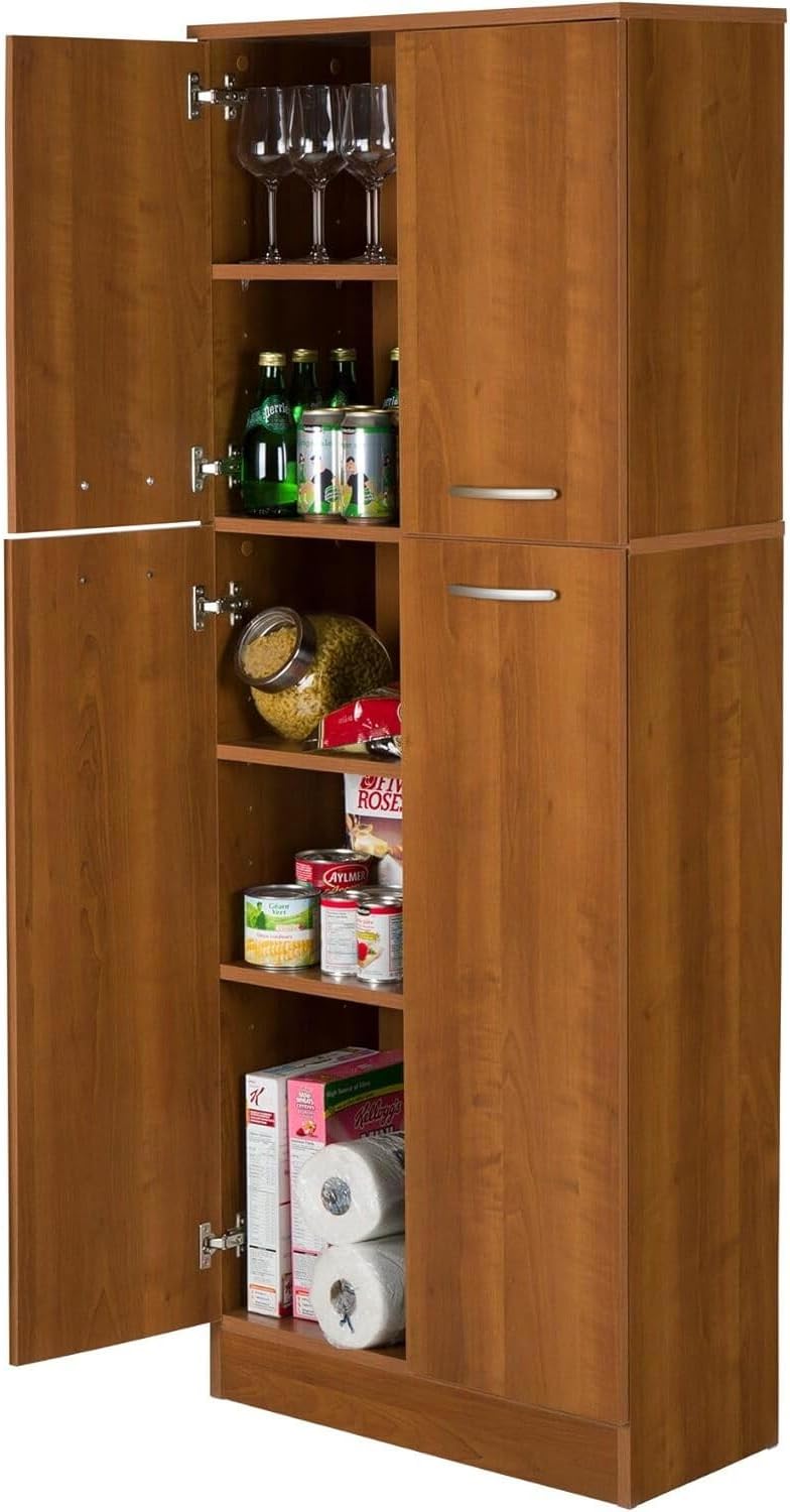 HomeStock Baroque Bonanza 4-Door Storage Pantry Cabinet - 12.25"D x 23.5"W x 61"H, Spacious Pantry for Kitchen Storage, Contemporary Storage Pantry with Concealed and Adjustable Shelves Morgan Cherry