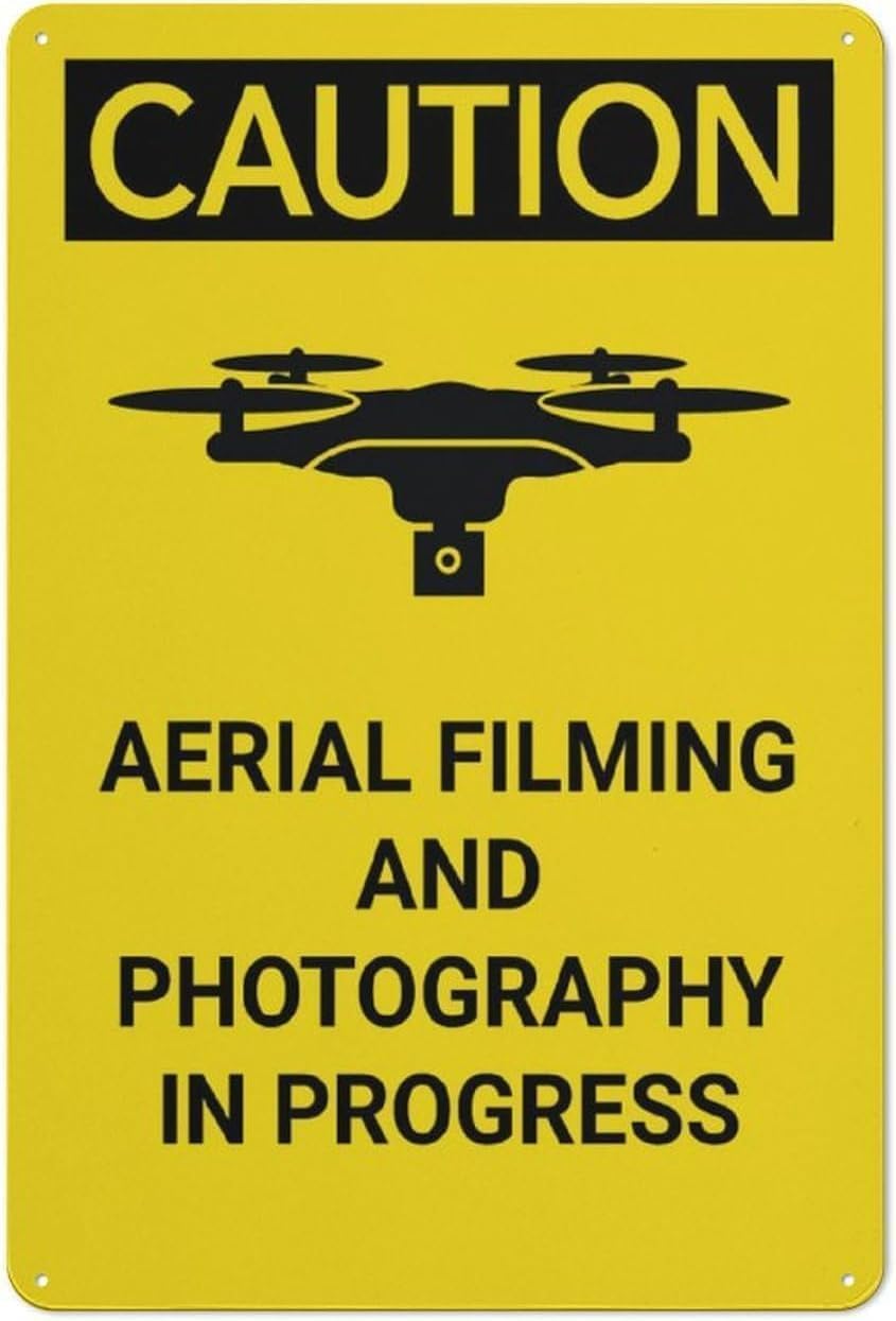 Bdeyfg Colour5 Caution Aerial Filming And Photography In Progress Alert Warning Metal Sign Aluminum Signs For Outdoors Use Yard Farm Fence Home Wall Decor 8X12 Inch
