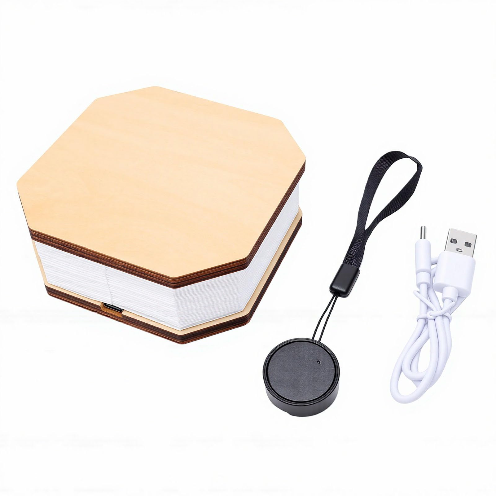 Dpofirs Lámpara de Libro de Madera, Lámpara Portátil Recargable por USB con Luz Blanca Cálida Ajustable y Diseño Plegable para Decoración de Escritorio de Noche y Lectura Nocturna (arce blanco)