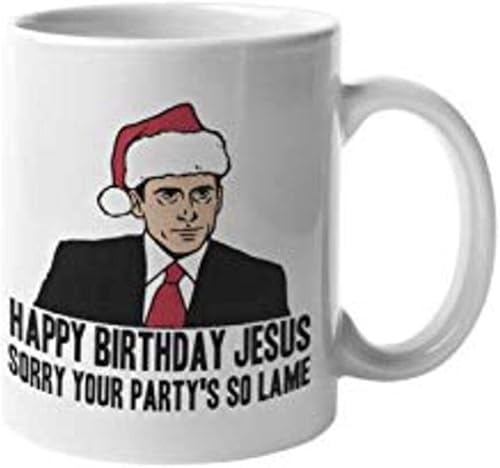 Taza de café con texto en inglés Happy Birthday Sorry Your Party's so Lame Funny Michael Scott The Office Christmas Theme Qoute Motivation