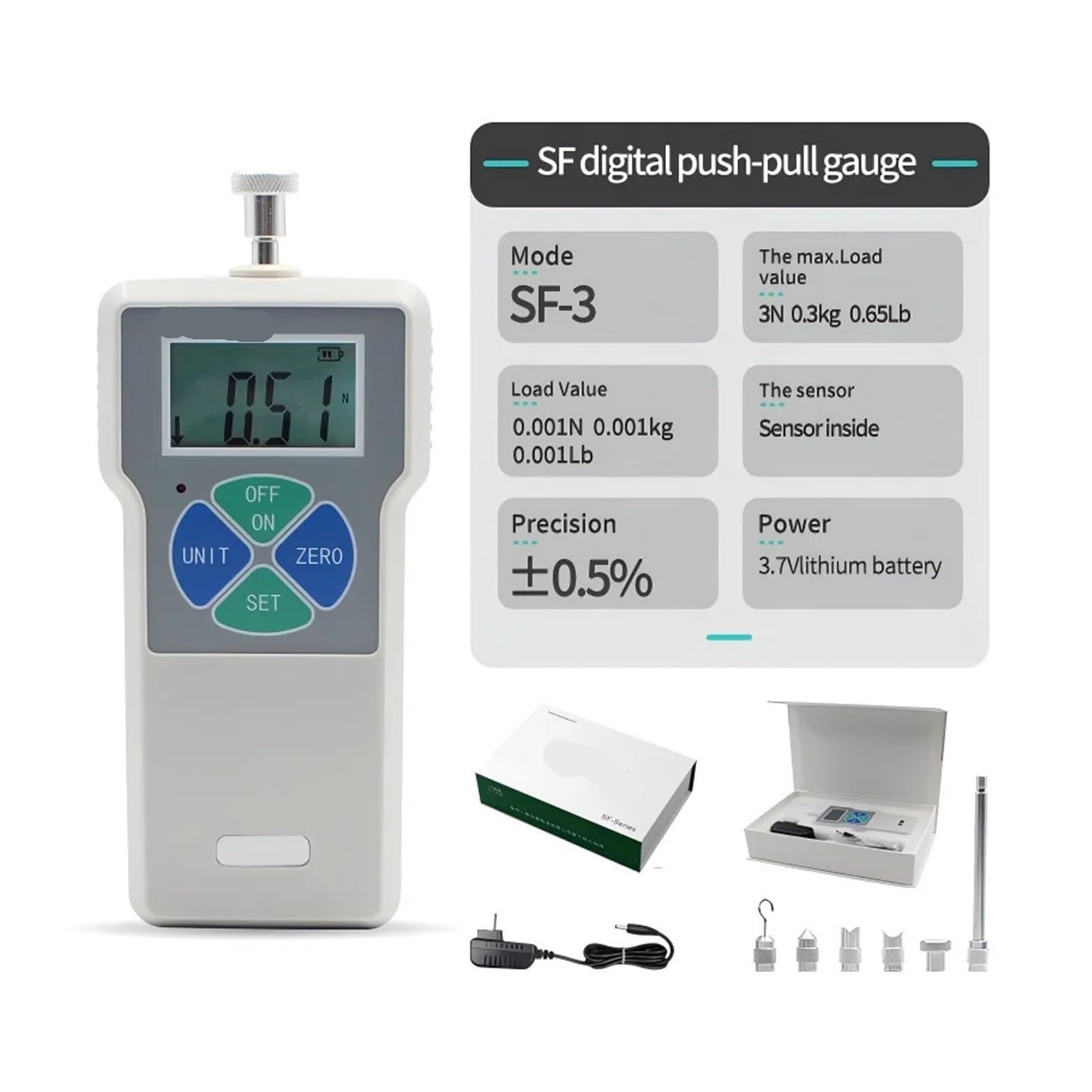 Misuratore di forza, Misuratore di forza push pull digitale portatile Tensione alimentazione fabbrica(2N)