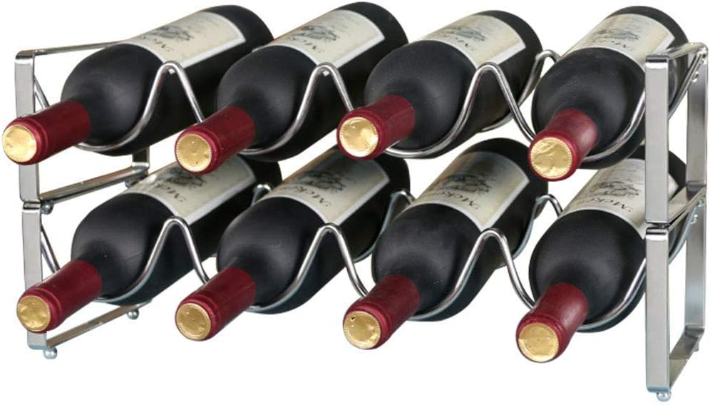 Stackable Wine Rack Countertop Wine Holder - Classic Style Storage Shelf for Bar Wine Cellar Basement Cabinet Pantry- Metal (Silver)
