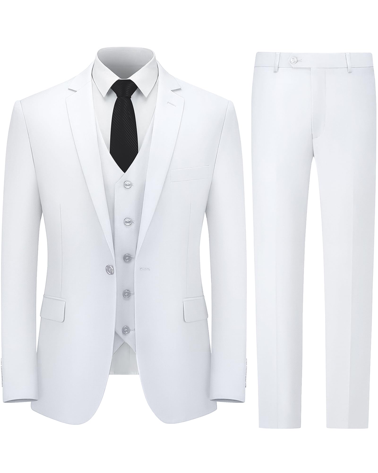 Cooper &amp; Nelson Men's Suit Slim Fit, 3 Piece Suits for Men, One Button Solid Jacket Vest Pants with Tie, Tuxedo Set