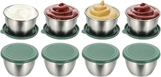 uxcell 8 Pack 2.8oz Stainless Steel Salad Dressing Containers with Silicone Lids, Reusable Dipping Sauces Cups, Leakproof Condiment Containers for Picnic Travel Kitchen, Green