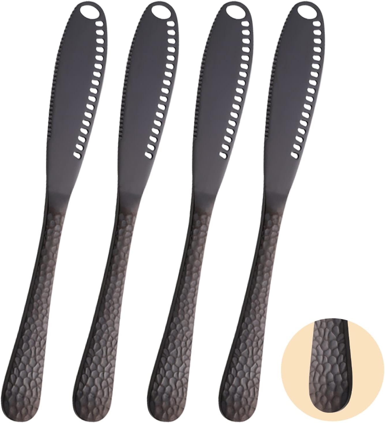 Hammered Stainless Steel Butter Spreader Knife Set 4 Pack MINGYU 3in