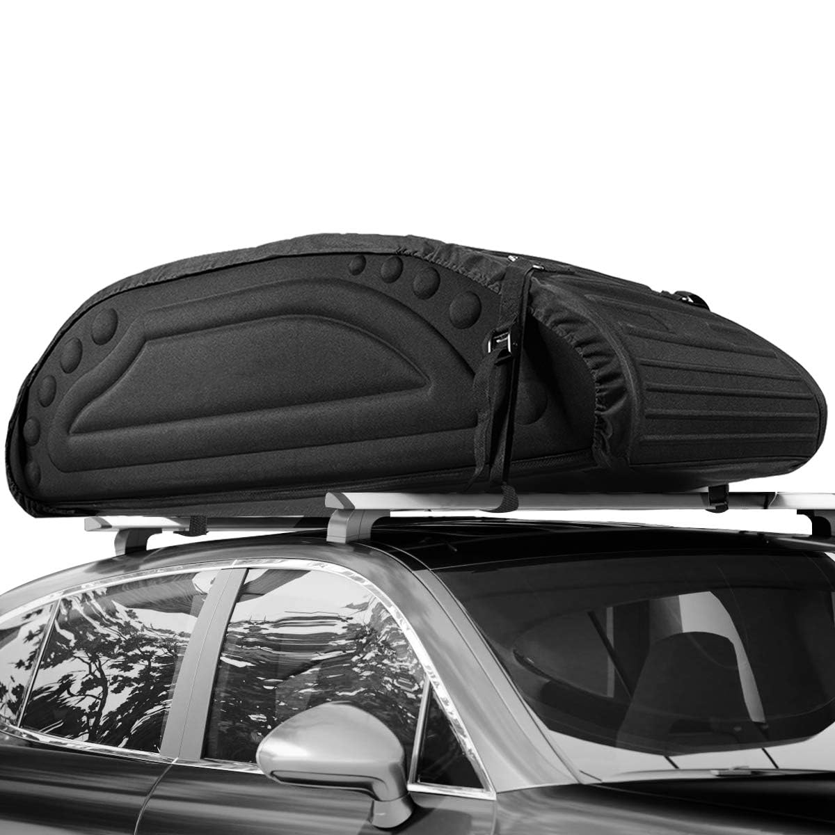 COSTWAY 400L Dachbox Auto, Dachkoffer mit Gurten & Tragetasche, Dachtasche aus Leinenstoff, Gepäcktasche, Gepäckbox, Dachgepäckträger Tasche für Autos, SUV (Schwarz)