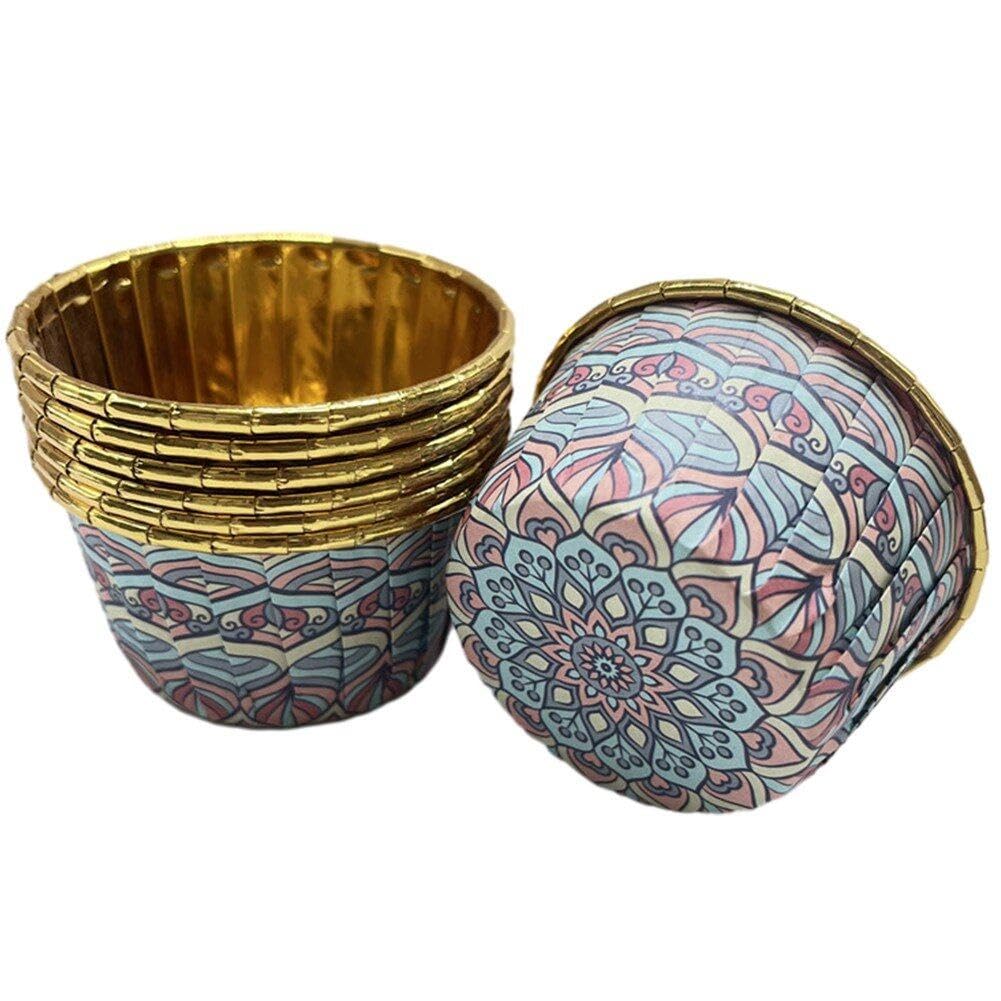 Baokuan 50pcs Cupcake Muffin Baking Cases Liners Eid Mubarak Foil Muffin Baking Cupcake Wrappers Holder for Ramadan Islamic Party Decor