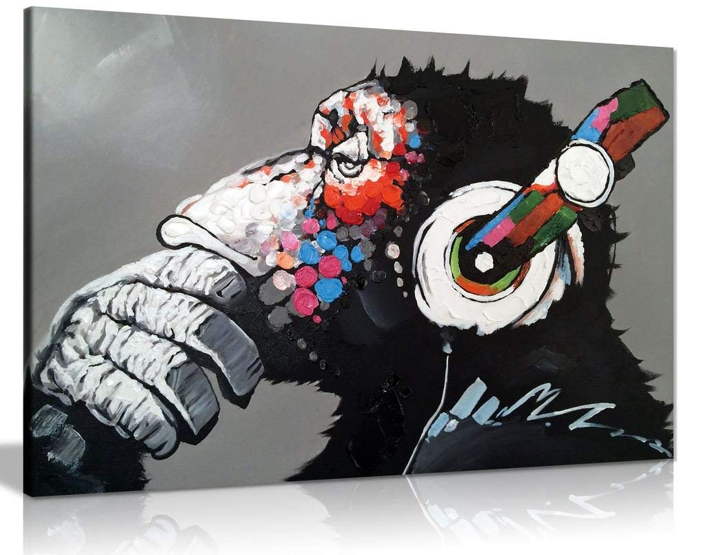 Panther PrintCool Ape With Dj Heaphones Canvas Wall Art Picture (24X16)