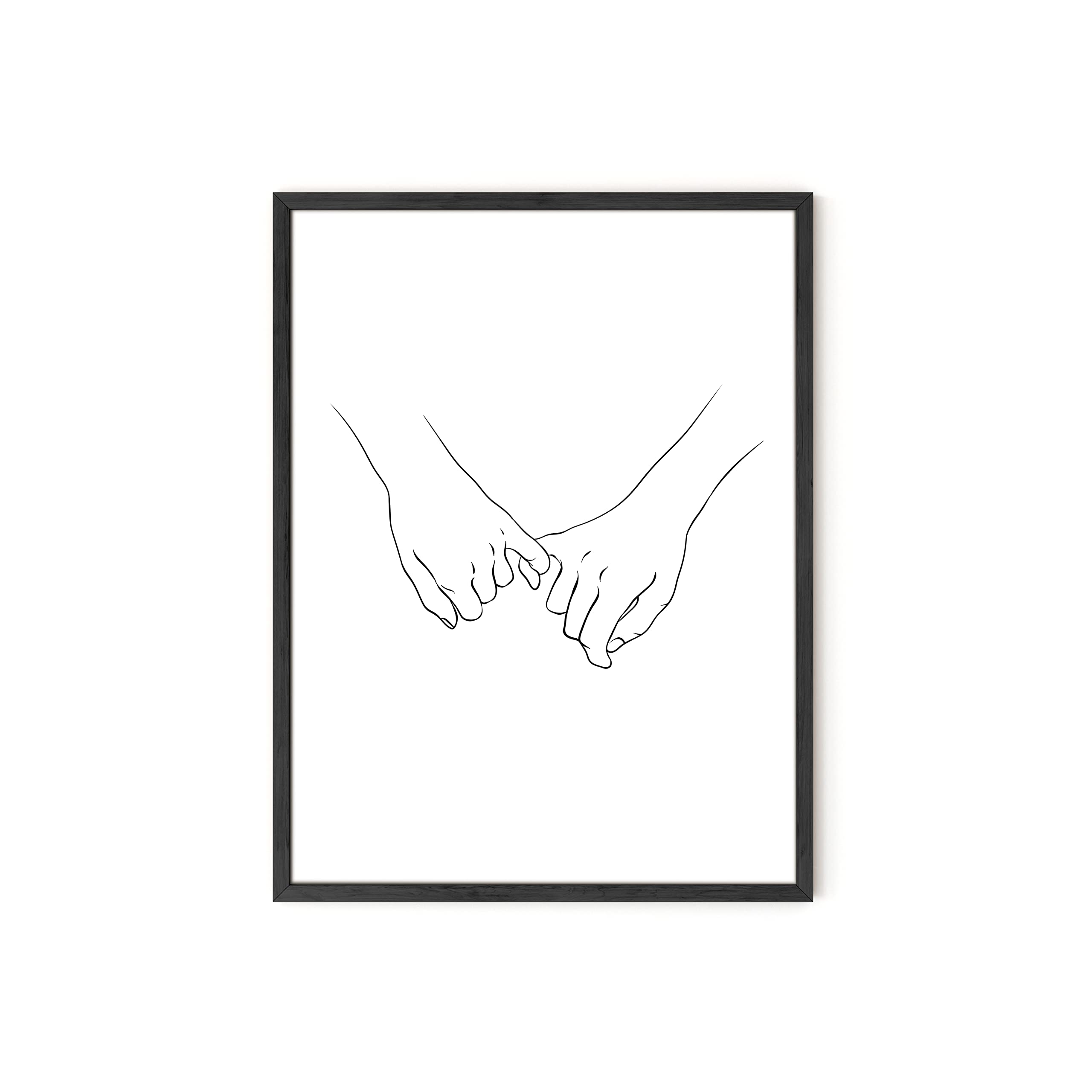 HAUS AND HUES Pinky Promise Wall Art Line Drawings Holding Hands Minimalistic Wall Art Pinky Promise Picture Couple Poster Romantic Decor Line Drawing Wall Art Hand Art BLACK FRAMED (12” x 16”)