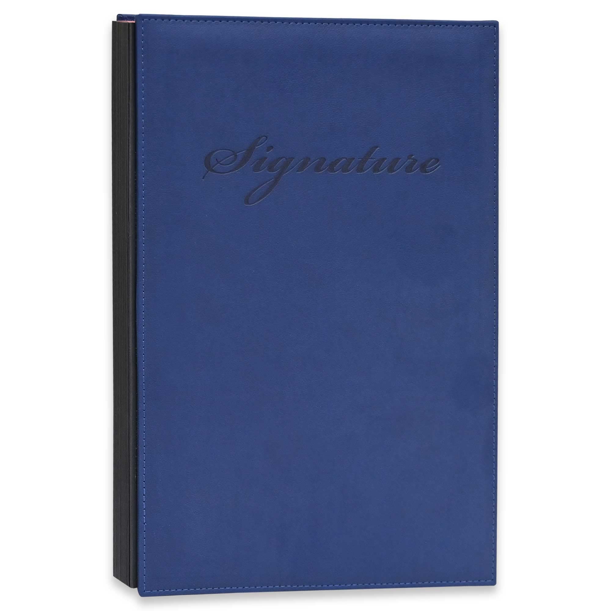 Signature Book, Italian PU Material Cover without Window, 18 Sheets with Gift Box, Blue Color, 240 x 340 mm - FSCL18-PU