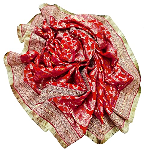 Image of Navti Creations Wedding bridal Dupatta /Chunni in banarasi silk Brocade with Katrina Kaif's Marriage dupatta's Embroidery border and 4 side golden Kiran