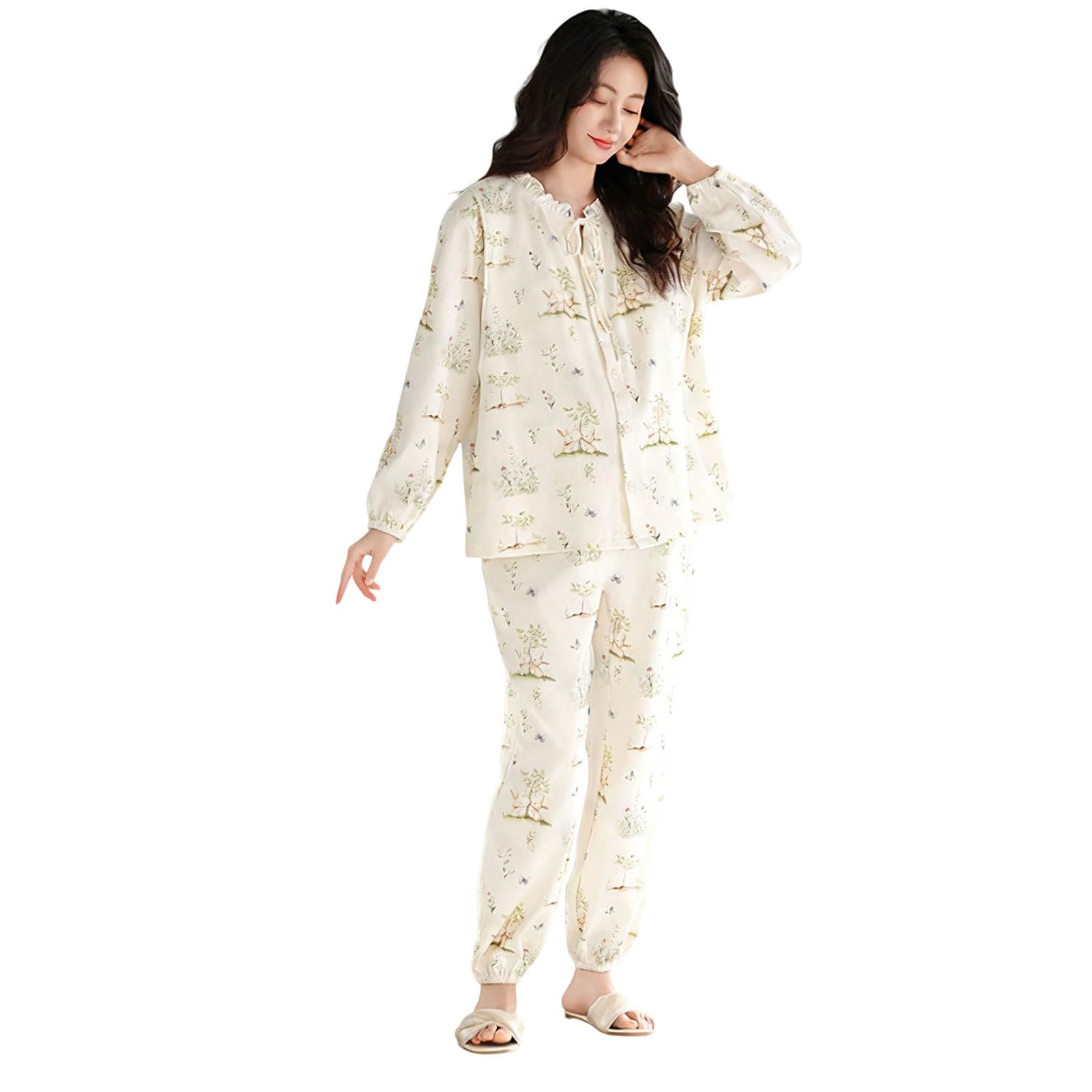 Pigiama premaman premaman in cotone regolabile Set traspirante Homewear elastico caviglia per la gravidanza Rilassarsi Autunno Inverno Confortevole Indumenti da notte