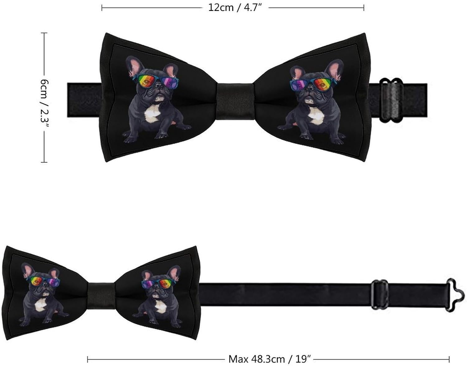 Colored Glasses French Bulldog Bow Ties for Men Fun Printed Pre Tied Adjustable Bowtie for Party Wedding