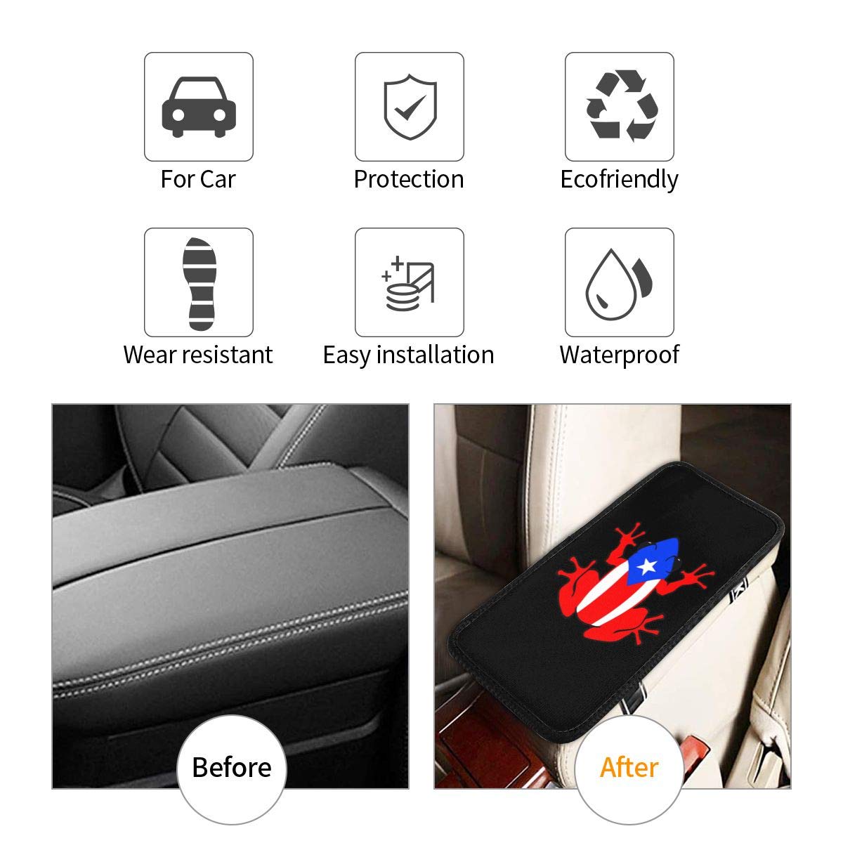 Funda para reposabrazos de coche con diseño de rana puertorriqueña, cojín para consola central de coche, cojín suave para el reposabrazos del coche, caja universal para decoración