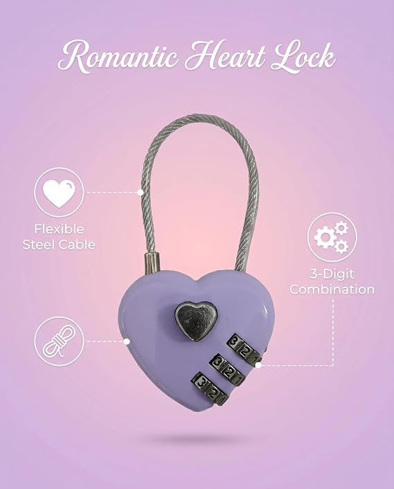Heart Shaped Combination Lock,Purple Cute Padlock,Resettable Code Lock,Small Decorative Lock for Locker, Backpack,Luggage, Diary,Jewelry Box,Gift for Women Girls(Lavender,2PCS)