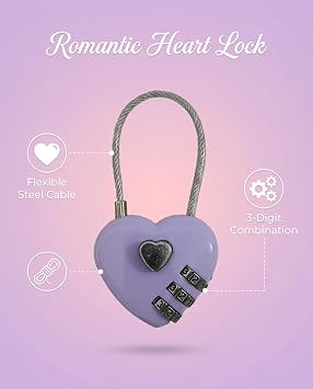 Heart Shaped Combination Lock,Purple Cute Padlock,Resettable Code Lock,Small Decorative Lock for Locker, Backpack,Luggage, Diary,Jewelry Box,Gift for Women Girls(Lavender,2PCS)