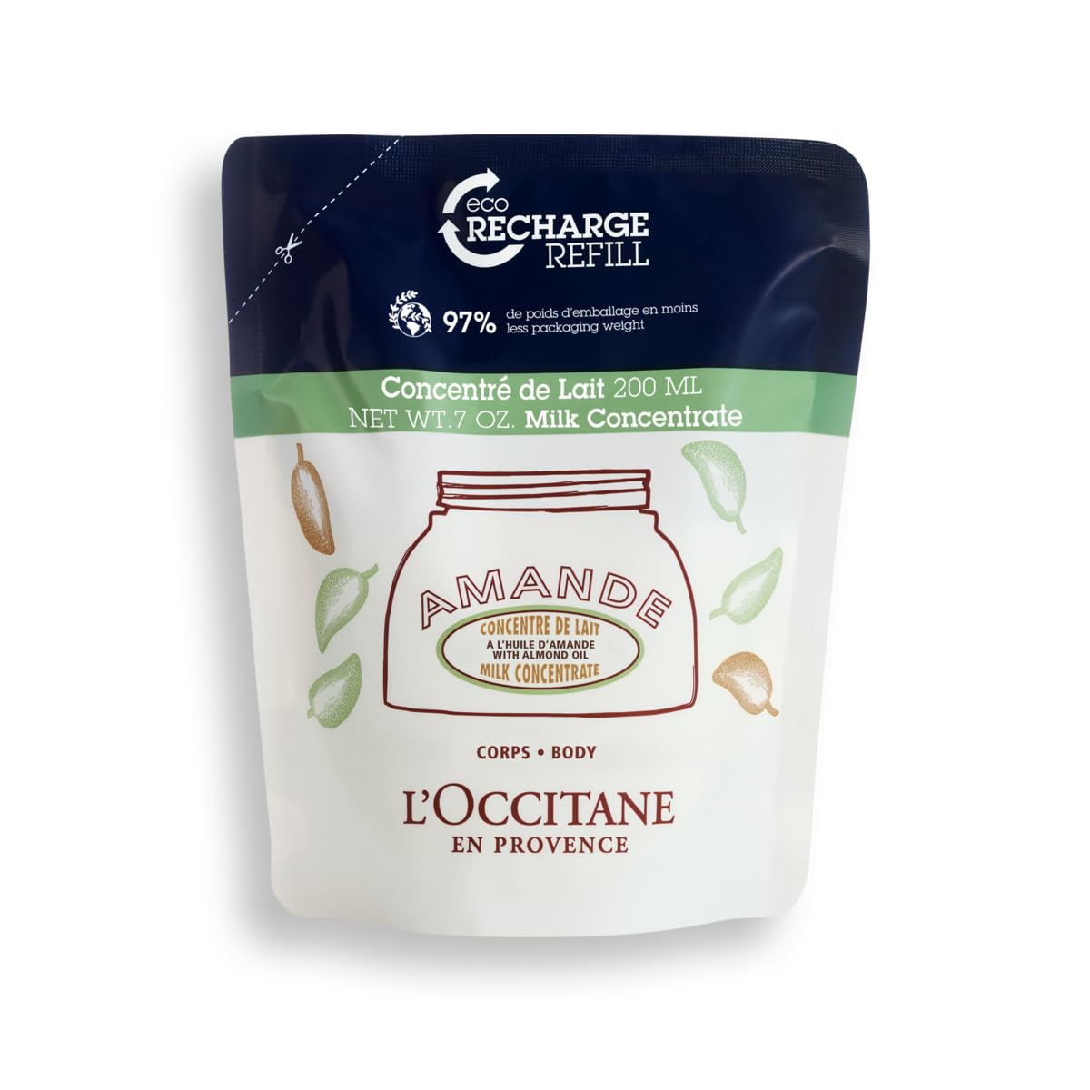 L'OCCITANE - Ricarica Concentrato Latte Corpo Mandorla (Amande) - 200 ml - Lenitivo e rassodante - Prodotto in Francia