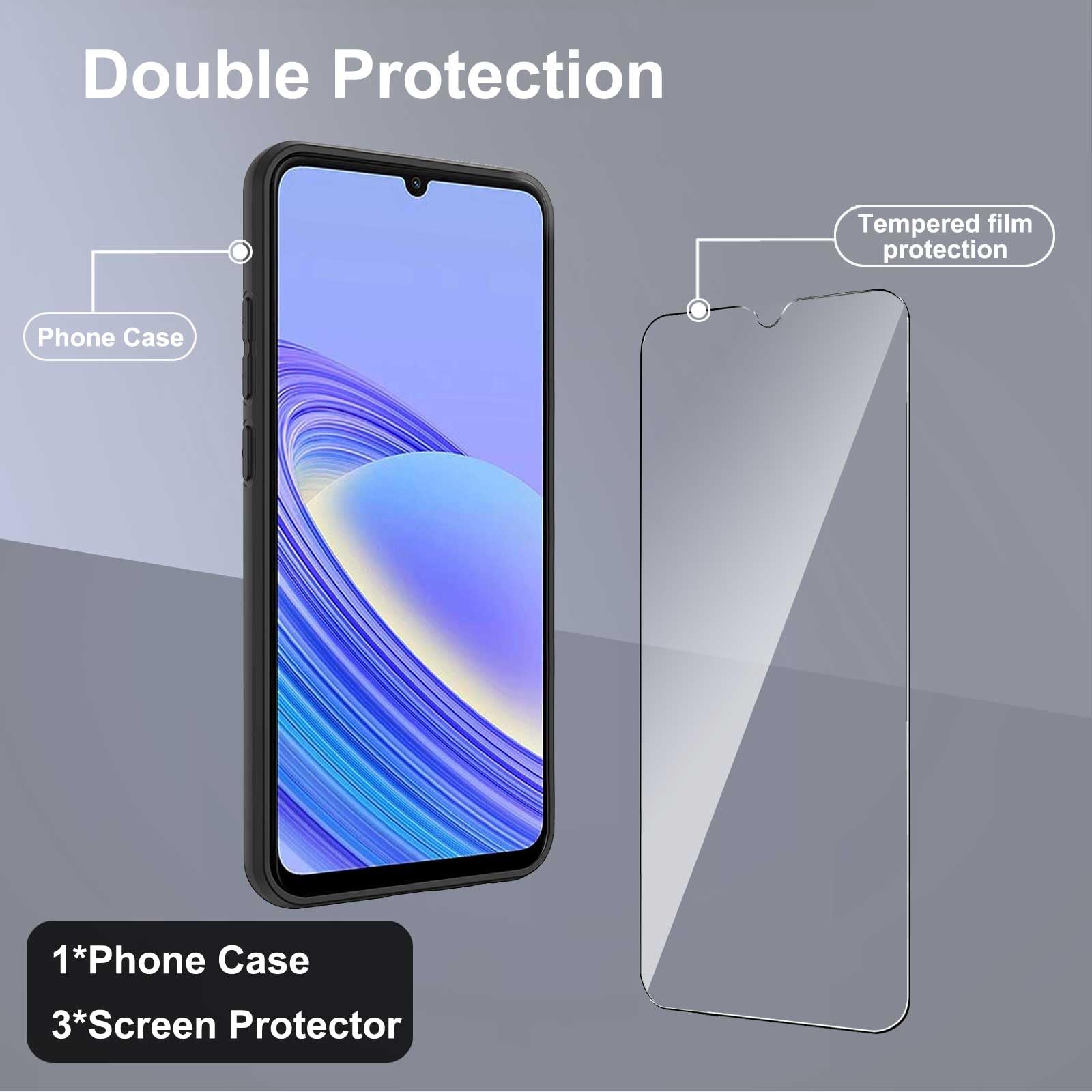 MIBZOR 4 in 1 Cover Compatibile con TCL 40 SE (6.75) e 3 Pezzi Vetro Temperato Pellicola Protettiva, Nero Morbido Silicone Custodia Protettivo TPU Protezione Case