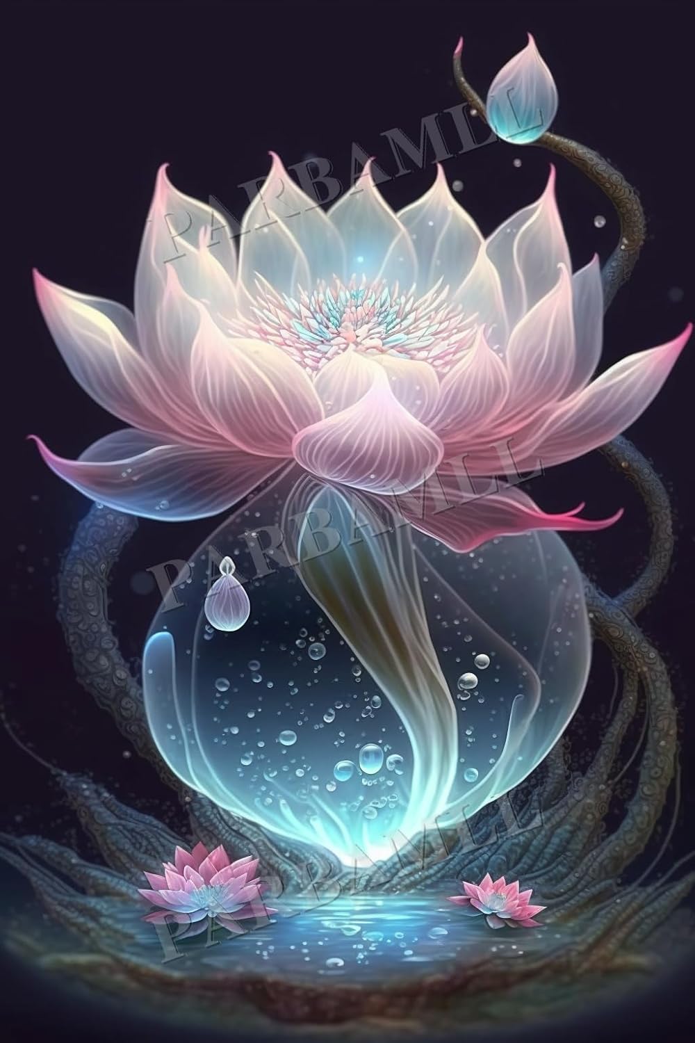 Fantasy Fluorescent Lotus Flower Diamond Painting, 5D Crystal Gems Paste Craft Diamond Painting Kits, 20X20Inch Suitable for Beginner Adults Home Decor Cafe Decor and Gifts for Friends