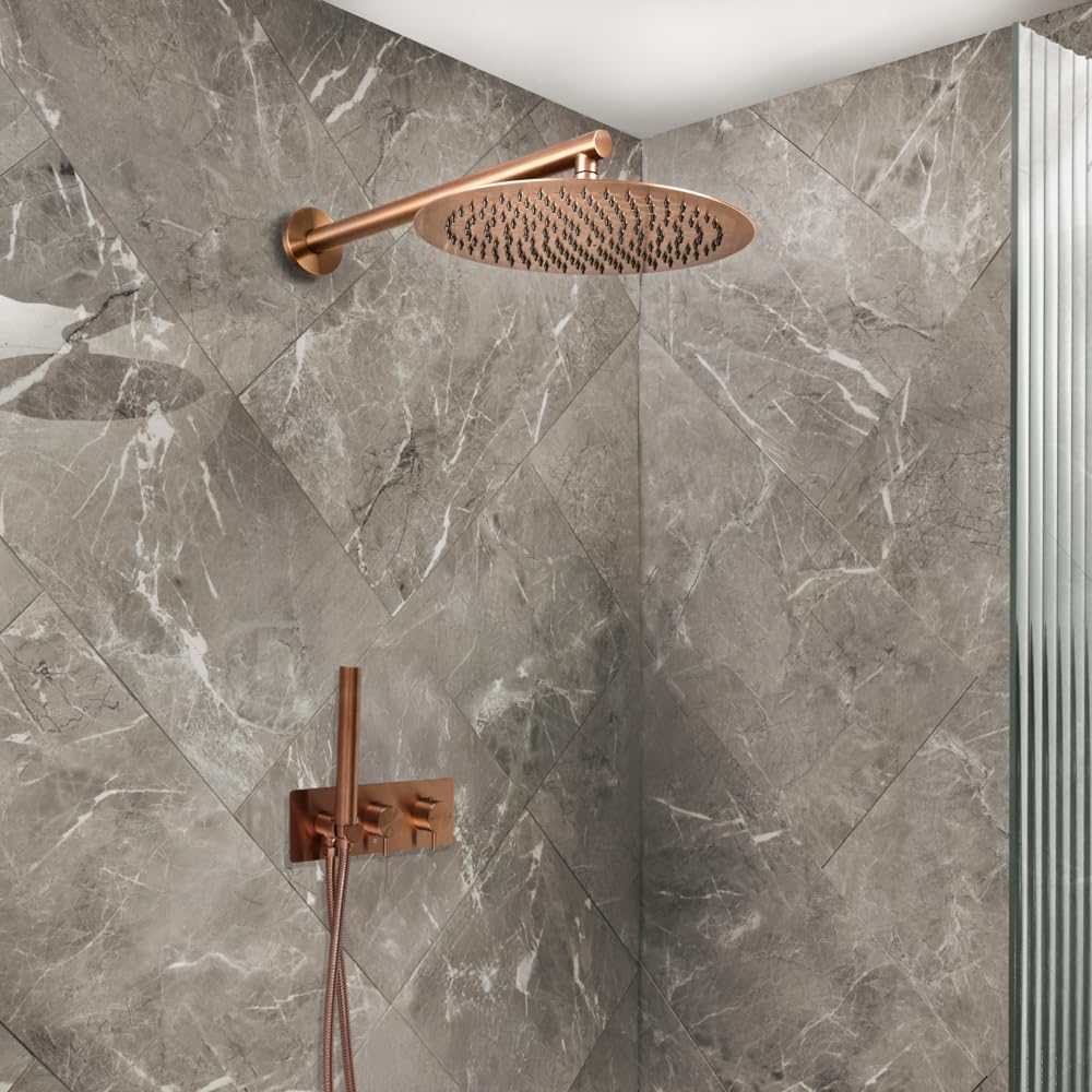 Milano Brushed Bronze Otto Thermostatic Mixer Valve 300Mm Rainfall Shower Head Handset