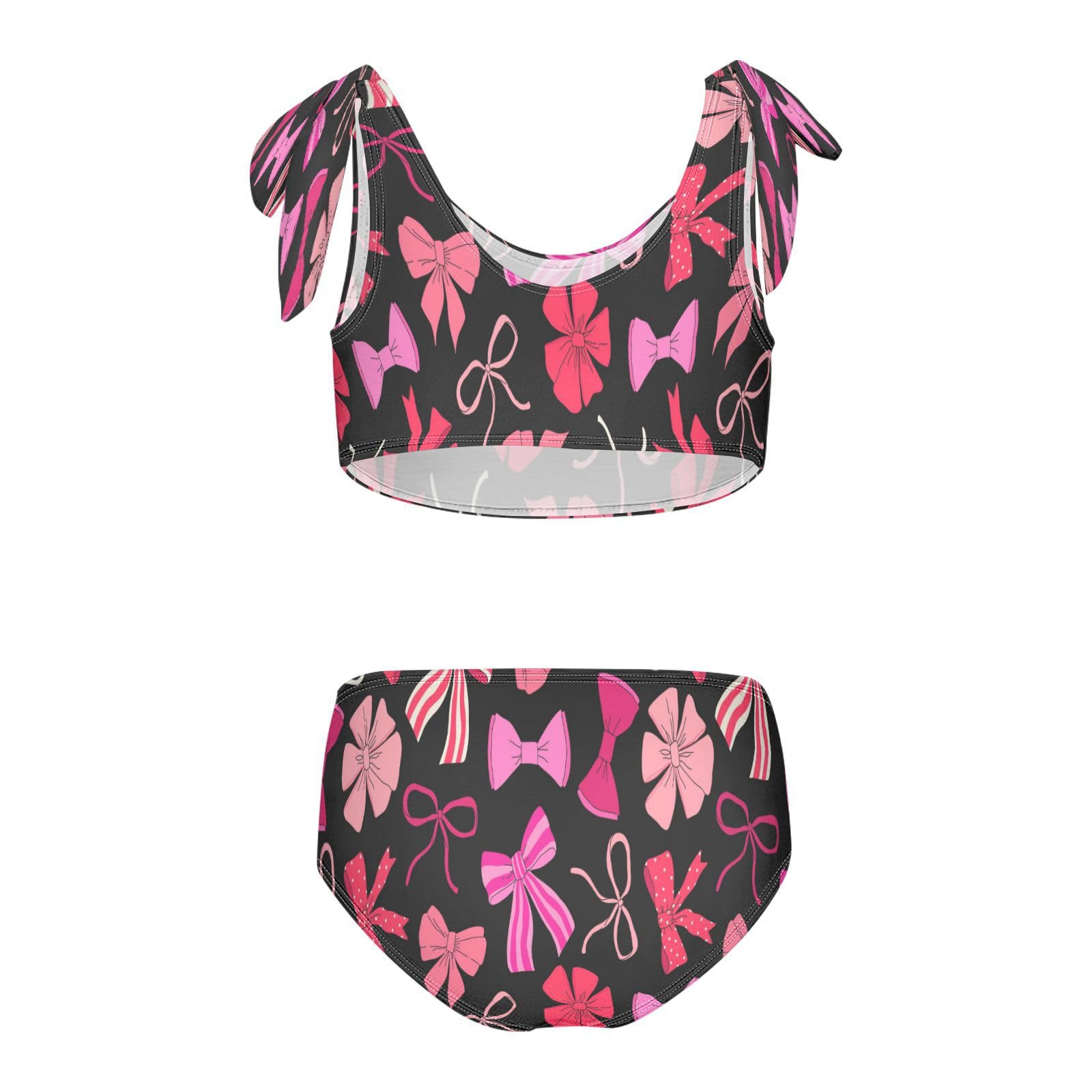 Dussdil Pink Red Bow Knots Tie Bows Girls Swimsuits 2 Piece Swimwear Bikini Set Beach Bathing Suit for Summer Girl Kids 4T