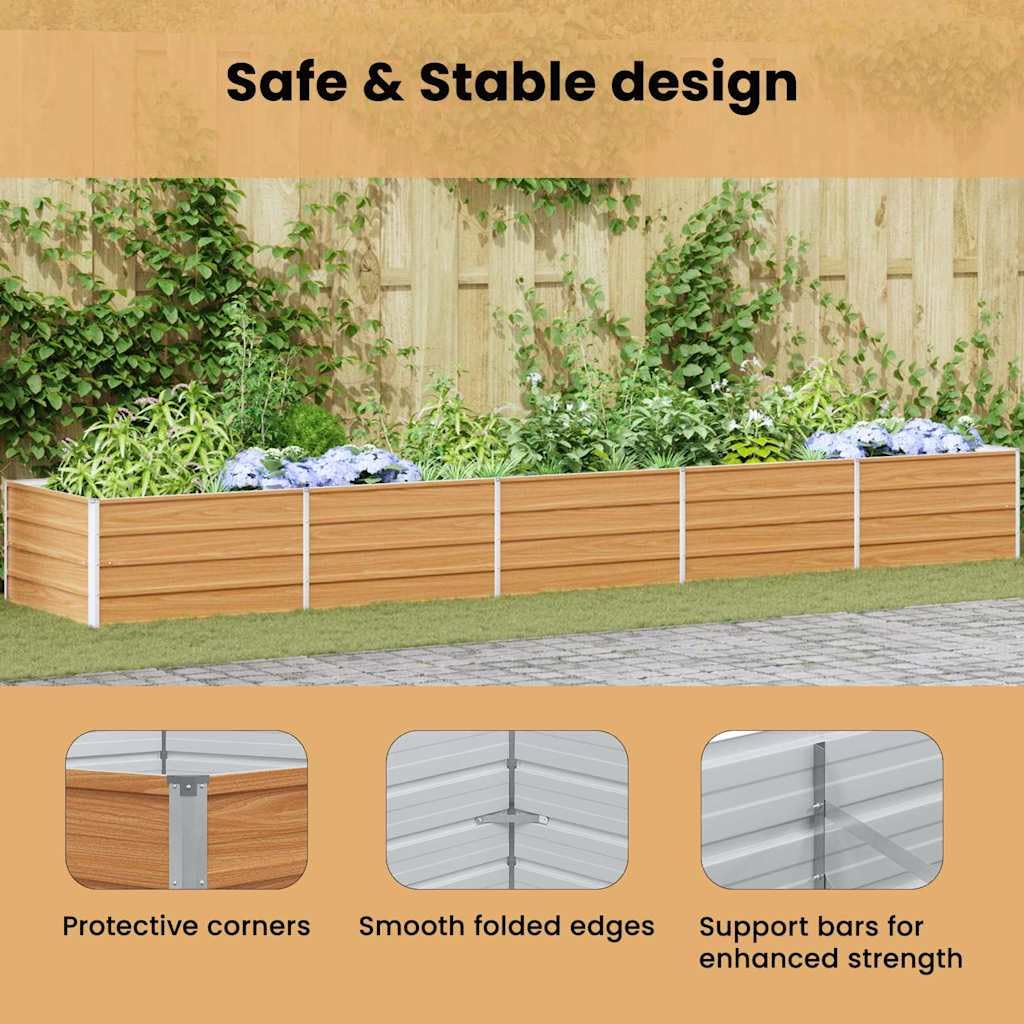 vidaXL Arriate Elevado Marrón Claro 400 x 80 x 45 cm Acero Galvanizado, Jardín y Terraza, Maceta de Metal Resistente, Huerto Elevado, Caja de Flores Exterior, Contenedor de Plantas para Hierbas