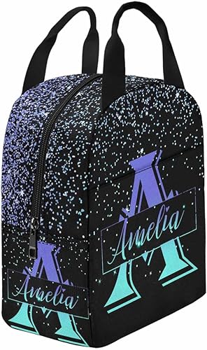 Miniatura 3 de Nombre personalizado en la lonchera aislada, azul cian, para adolescentes, bolsa térmica para almuerzo, escuela, picnic, fiesta, oficina