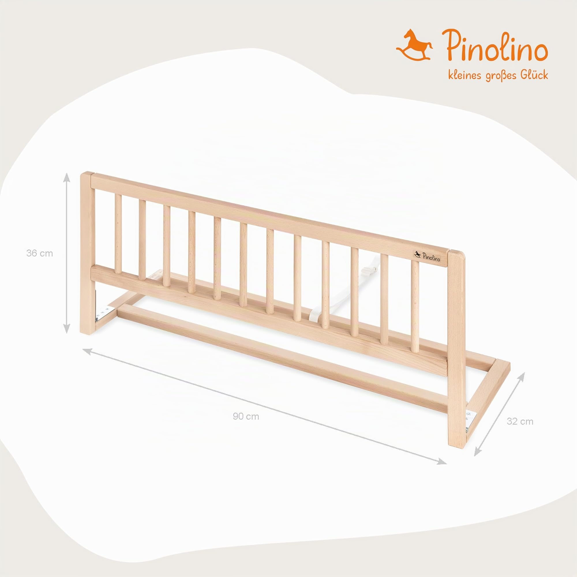 PINOLINO Barrera de Seguridad para Cuna, de haya, barandilla plegable para viajar, 90x 36x33 cm, barandilla para niños pequeños y bebés, naturaleza