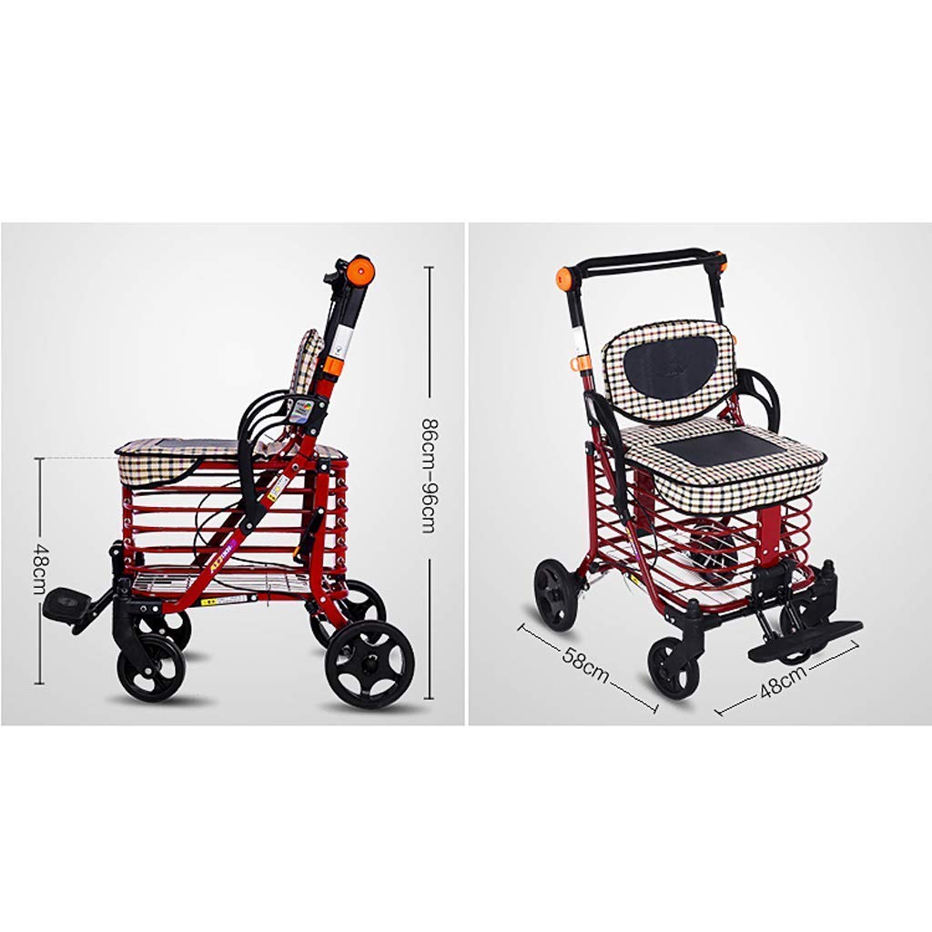 Andador, carrito de compras para personas mayores/Cochecito plegable de hierro forjado/Andador con freno + pedales plegables/Carrito de compras portátil de cuatro ruedas Es muy amable de tu parte