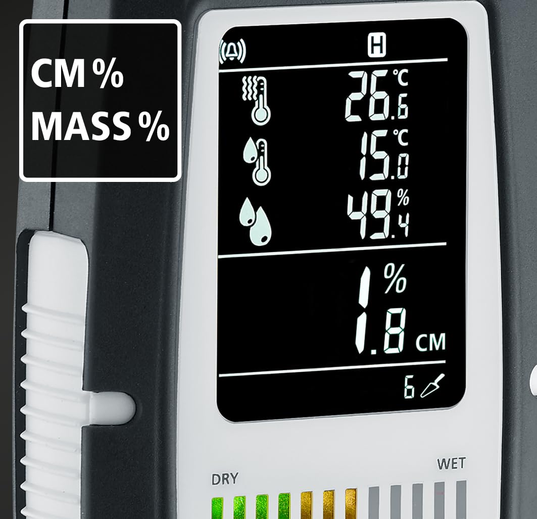 Laserliner MultiWet-Finder Plus display in CM% or MASS% mode