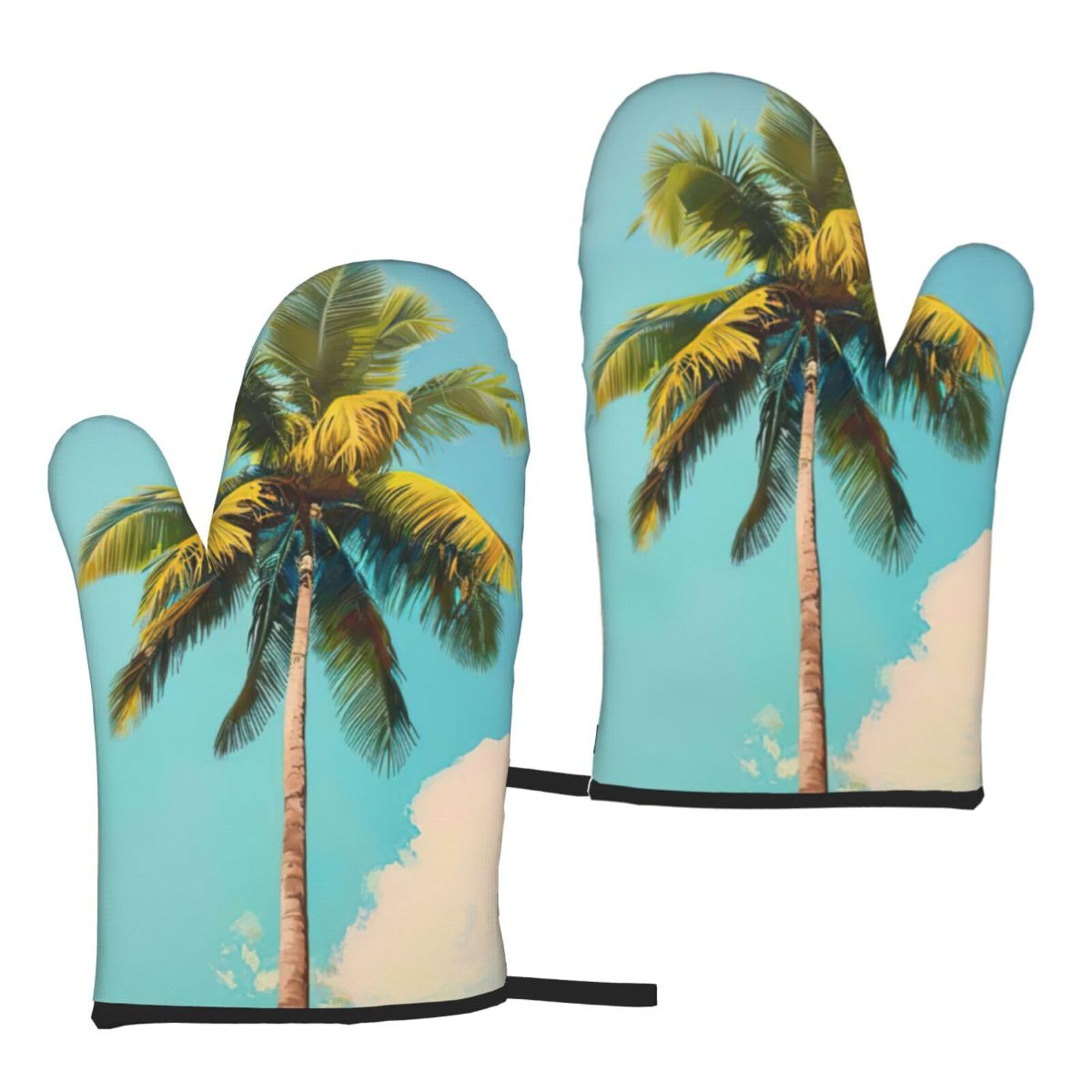 Palm Tree Print Heat Resistant Universal Fit Oven Microwave Gloves Home Cooking Baking Grilling
