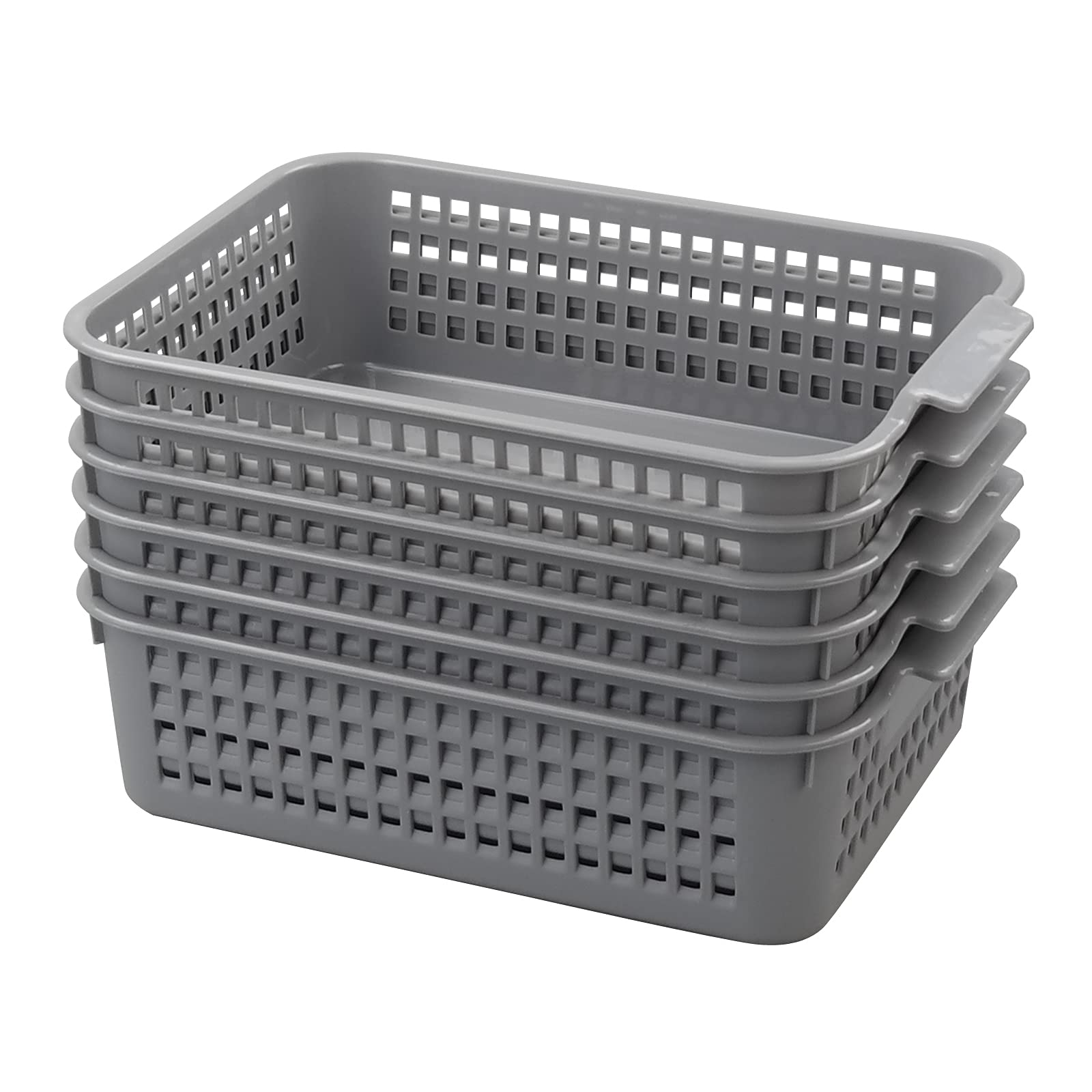Doryh Small Plastic Basket for Organizing, Stacking Baskets, White&Black, 6 Packs