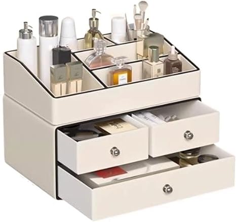Cosmetic Display Cases Makeup Organizer Large Cosmetic Skincare Holder Display Storage Box, Bathroom Dresser Desk Office Storage Organizer with 3 Drawers and 5 Compartments Cosmetic Storage Box
