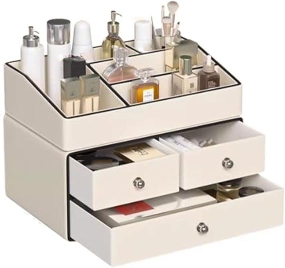 Cosmetic Display Cases Makeup Organizer Large Cosmetic Skincare Holder Display Storage Box, Bathroom Dresser Desk Office Storage Organizer with 3 Drawers and 5 Compartments Cosmetic Storage Box