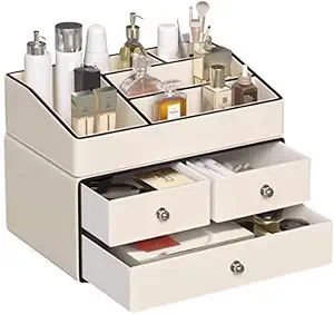 Cosmetic Display Cases Makeup Organizer Large Cosmetic Skincare Holder Display Storage Box, Bathroom Dresser Desk Office Storage Organizer with 3 Drawers and 5 Compartments Cosmetic Storage Box