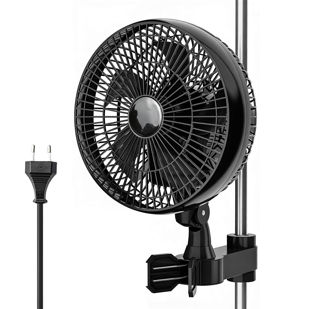 Grow Ventilator Oszillierend 25W, Clip Ventilator Oszillierend, 2 Geschwindigkeitsstufen, 22 cm Durchmesser, Clip Fan für Growbox Growzelt