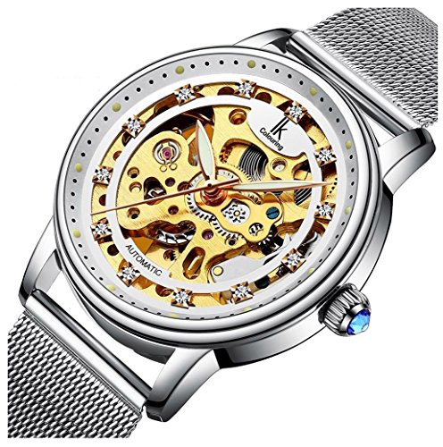 Image of Gosasa Luxury Women Automatic Mechanical Watch Gold Stainless Steel Mesh Watch Band Dress Wrist Watch