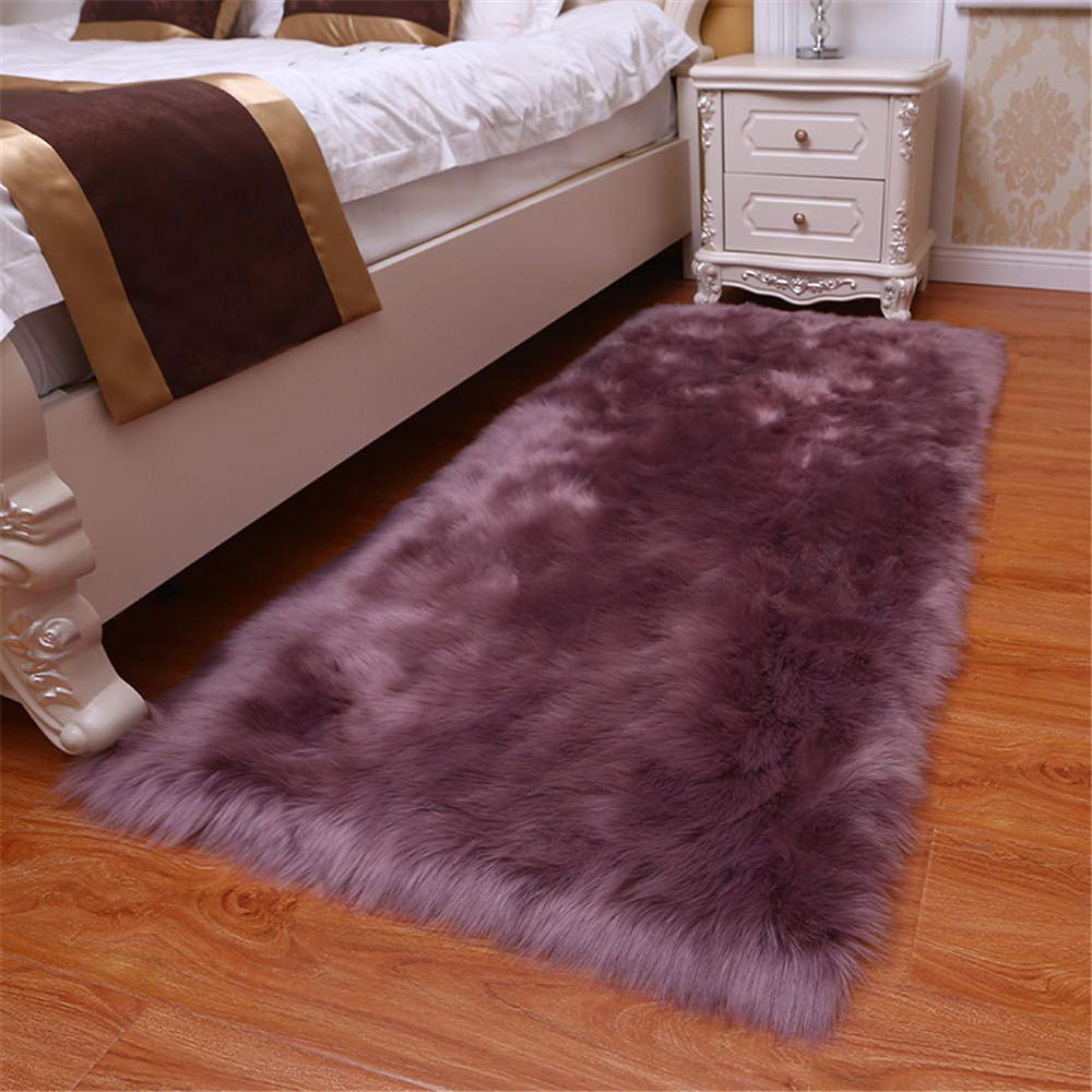 Tapis de salon violet clair en fausse fourrure douce de 100x180cm