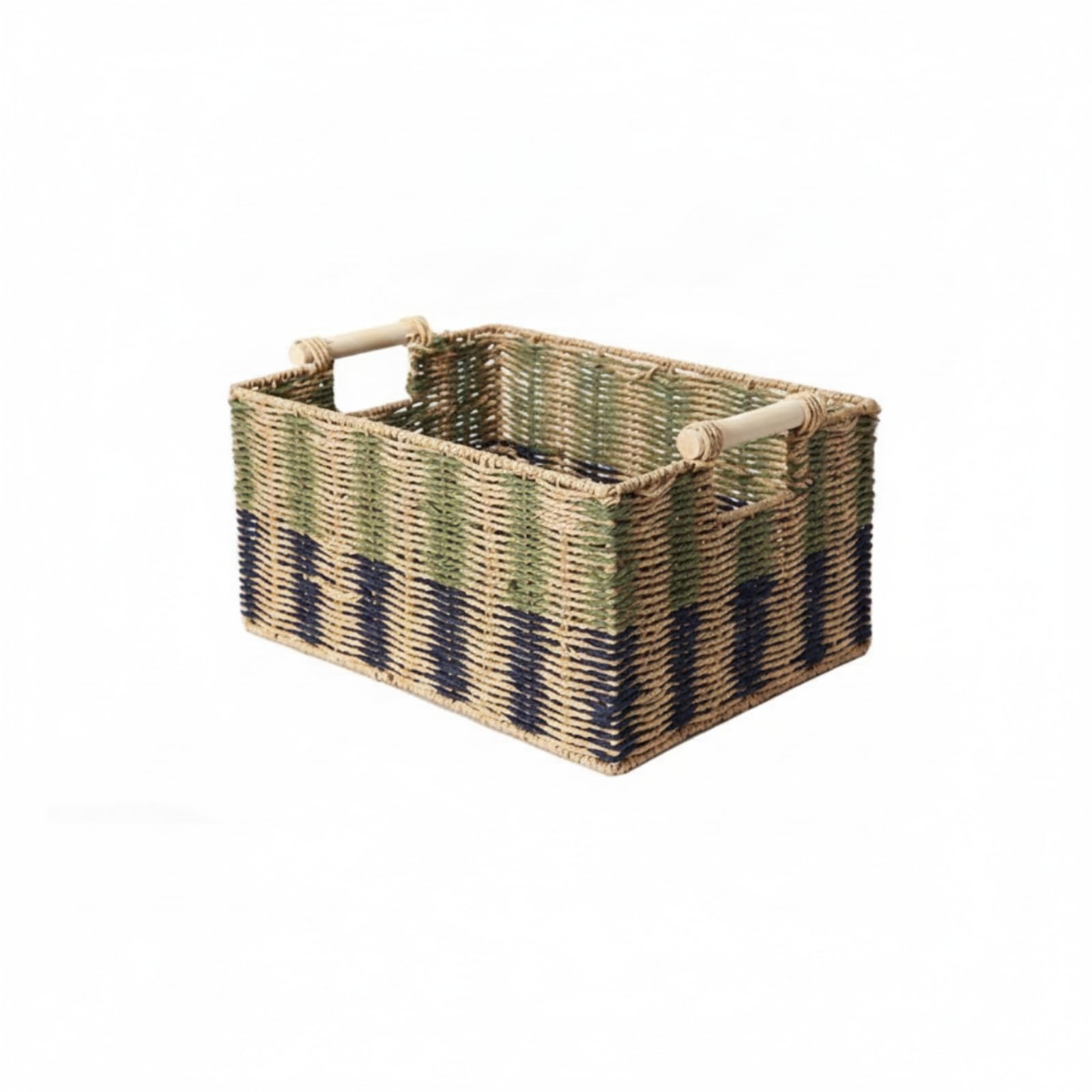 Cesta Cuerda Papel Rectangular Cesta con Rústico Connedor para Salón, Cocina, 40x30x20 Cm, Estilo Rural Con Diseño De Colores Contrastantes Y Asas De Madera, Tamaño Grande