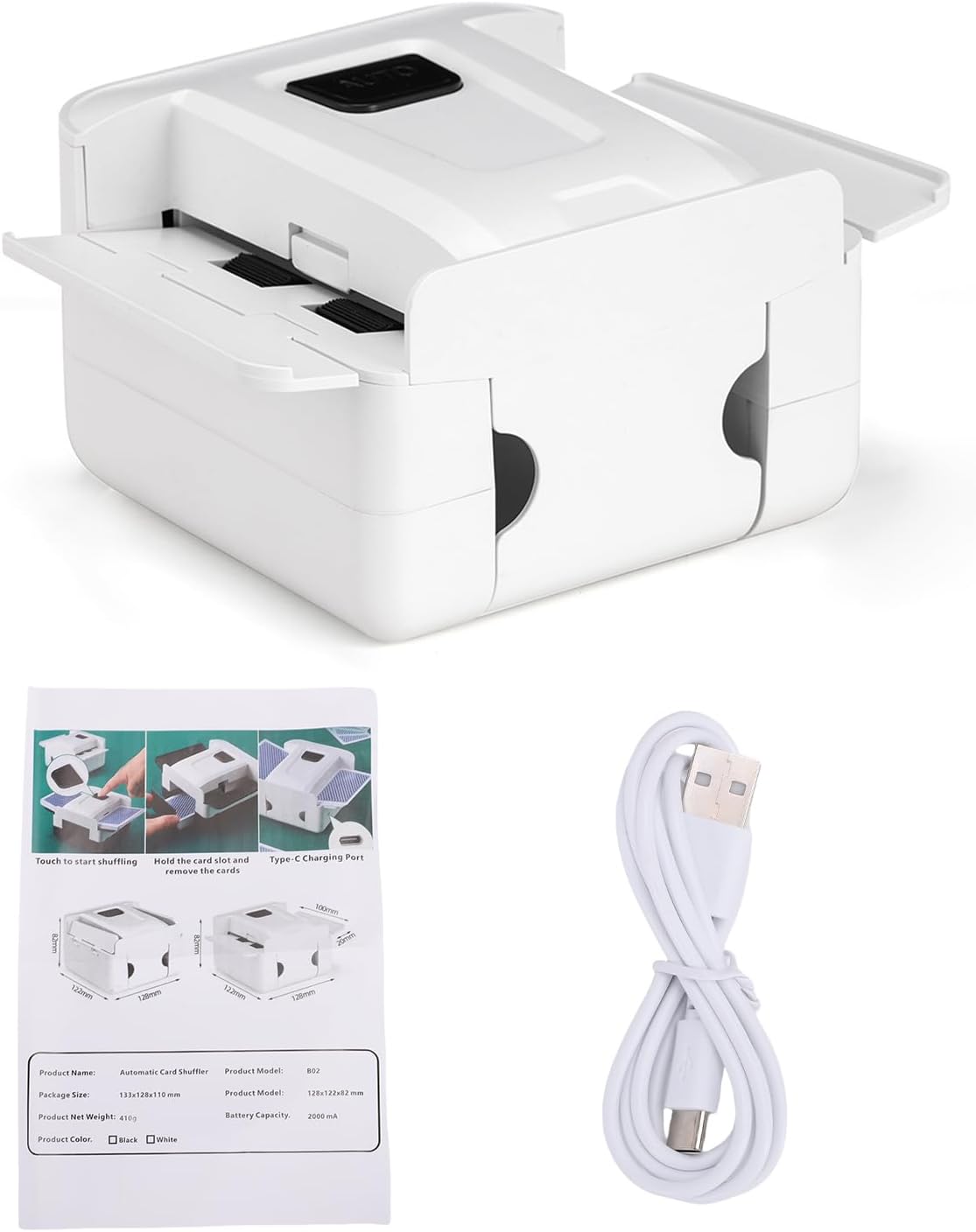 Asixxsix Automatic Card Shuffler, One Button Operation Low Noise USB C Rechargeable Electric Shuffling Machine, with Smart Sensor, for Cards up to 67mm