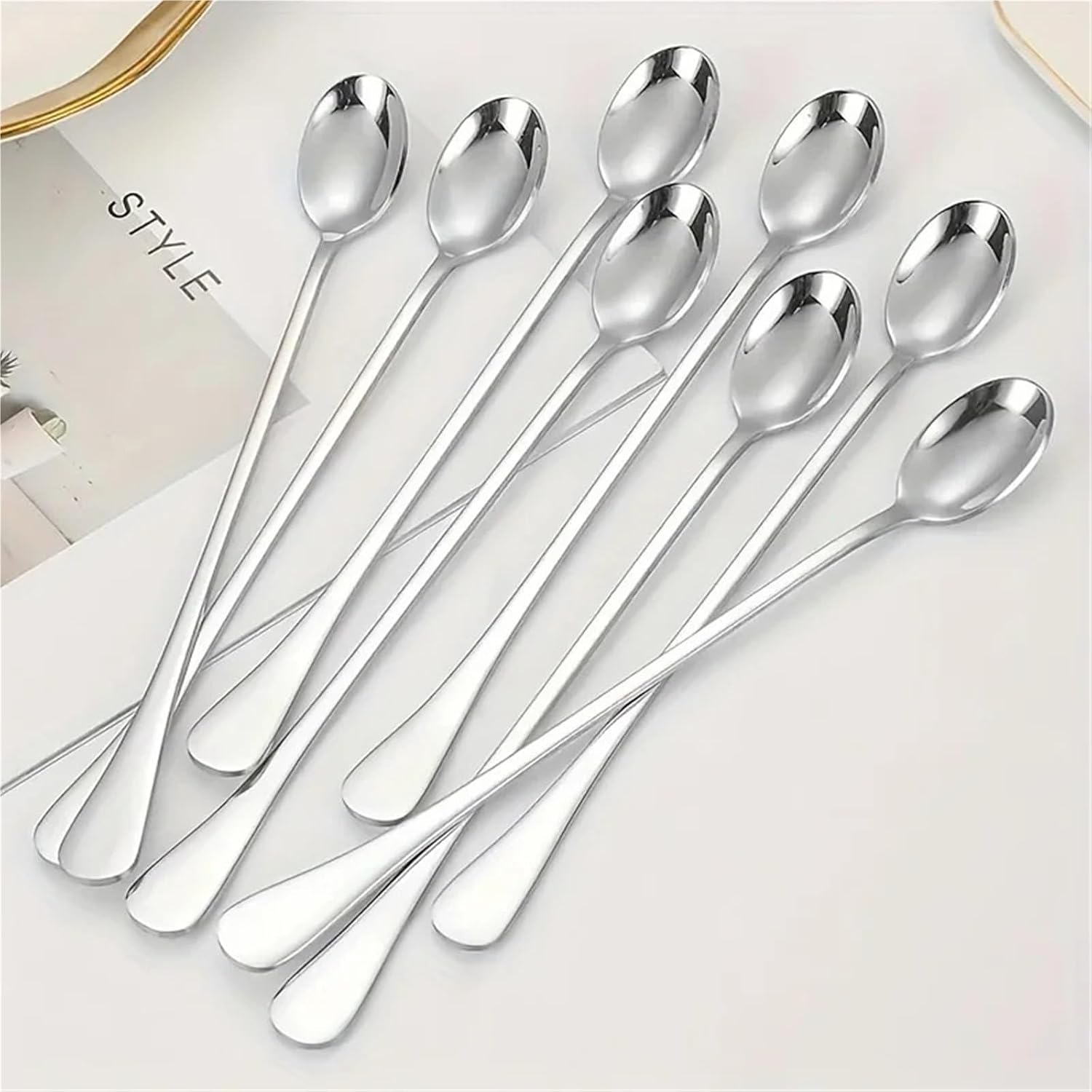 Coffee Scoop 20pcs Stainless Steel Long Handle Ice Tea Spoon Cream Stirring Dishwasher Safe Kitchen Accessories